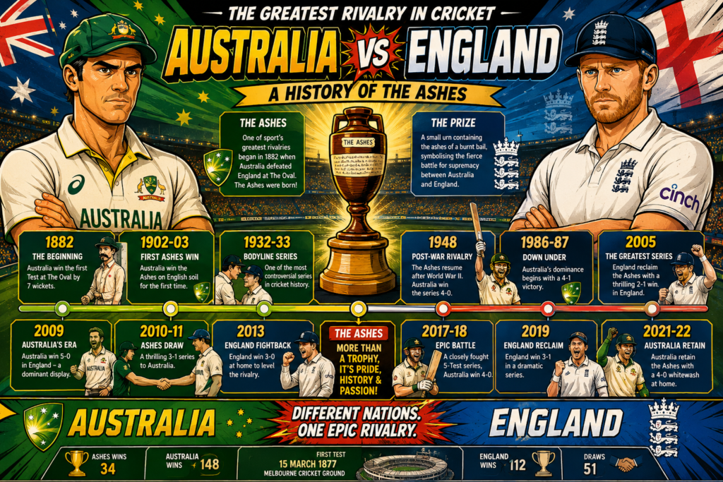Australian Men’s Cricket Team vs England Cricket Team Timeline