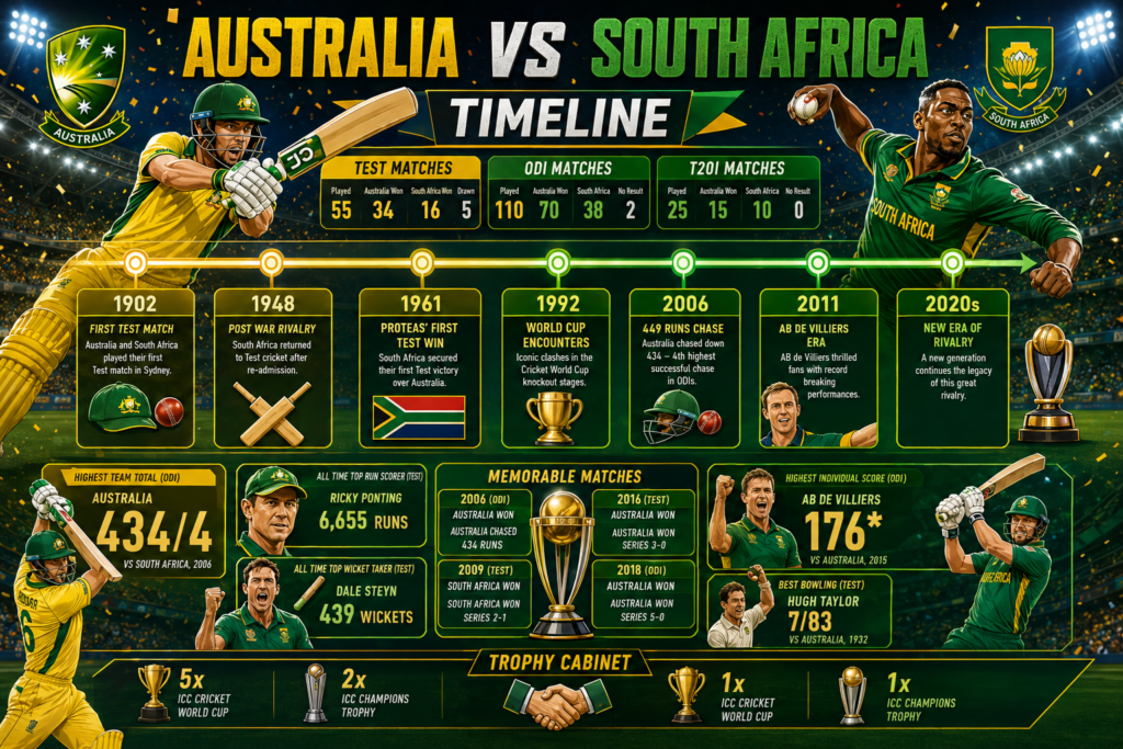 Australian Men’s Cricket Team vs South Africa National Cricket Team Timeline