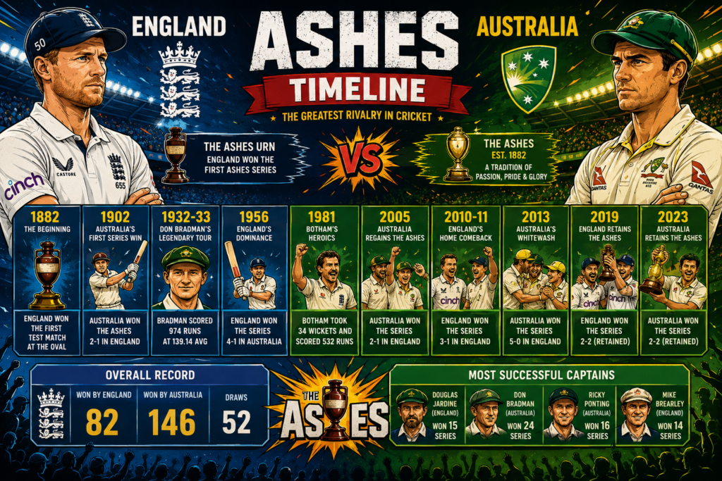 England Cricket Team vs Australian Men’s Cricket Team Timeline