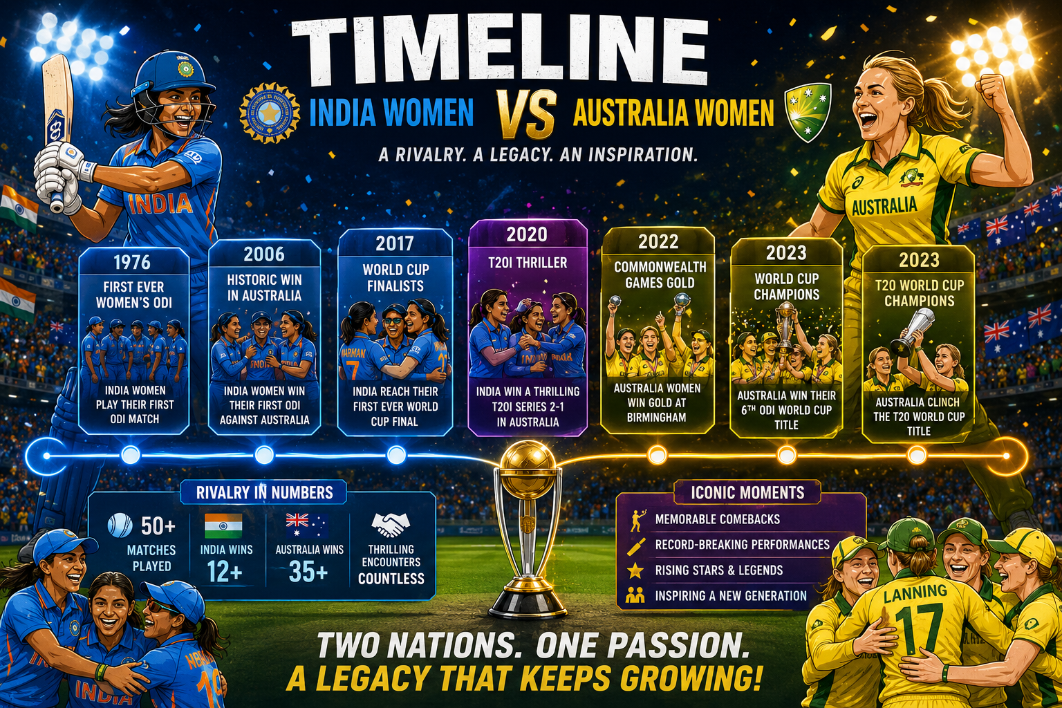 India Women's National Cricket Team vs Australia Women's National Cricket Team Timeline