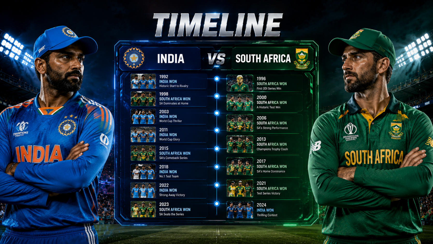 India National Cricket Team Vs South Africa National Cricket Team Timeline