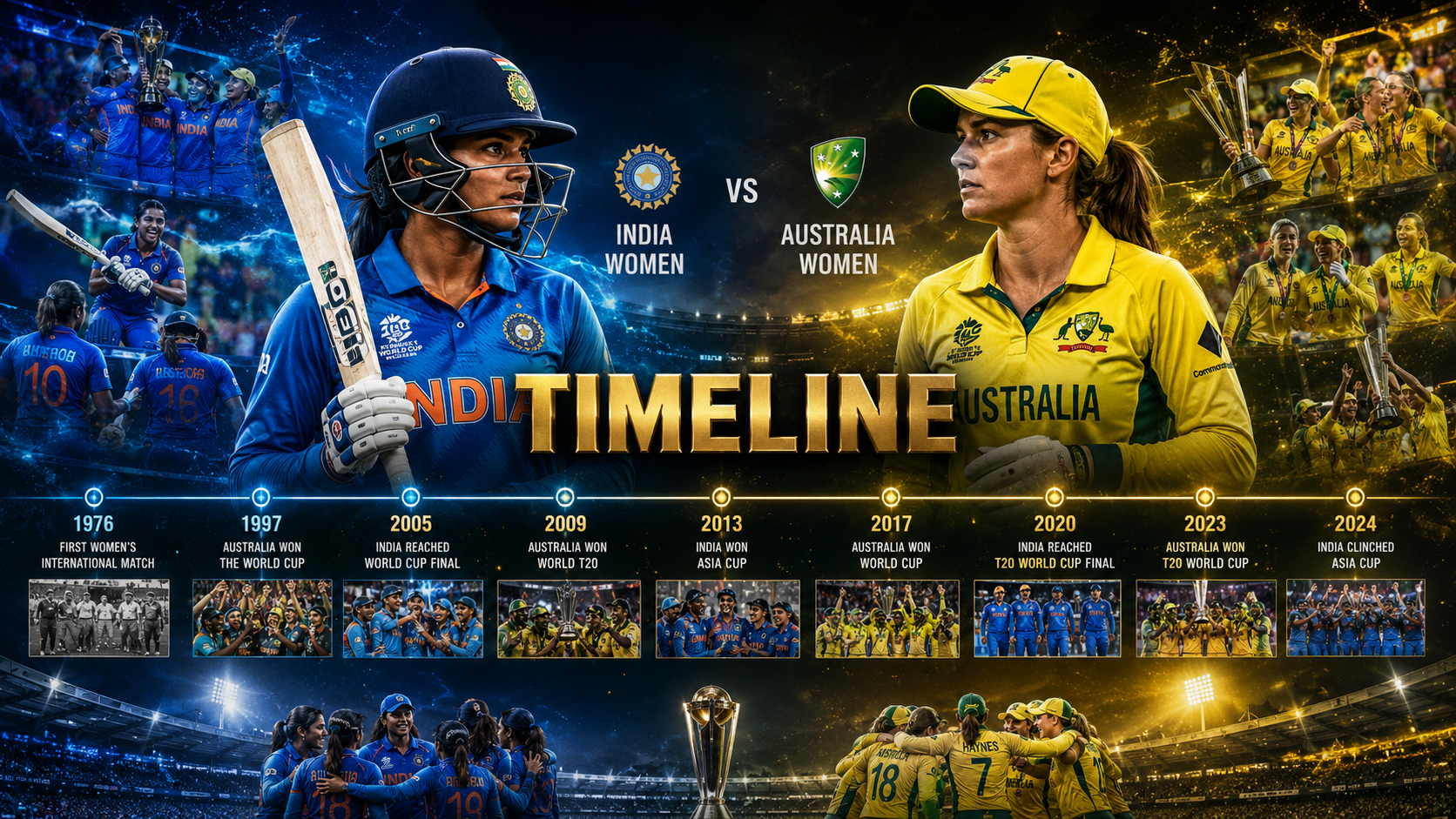 India Women's National Cricket Team Vs Australia Women's National Cricket Team Timeline