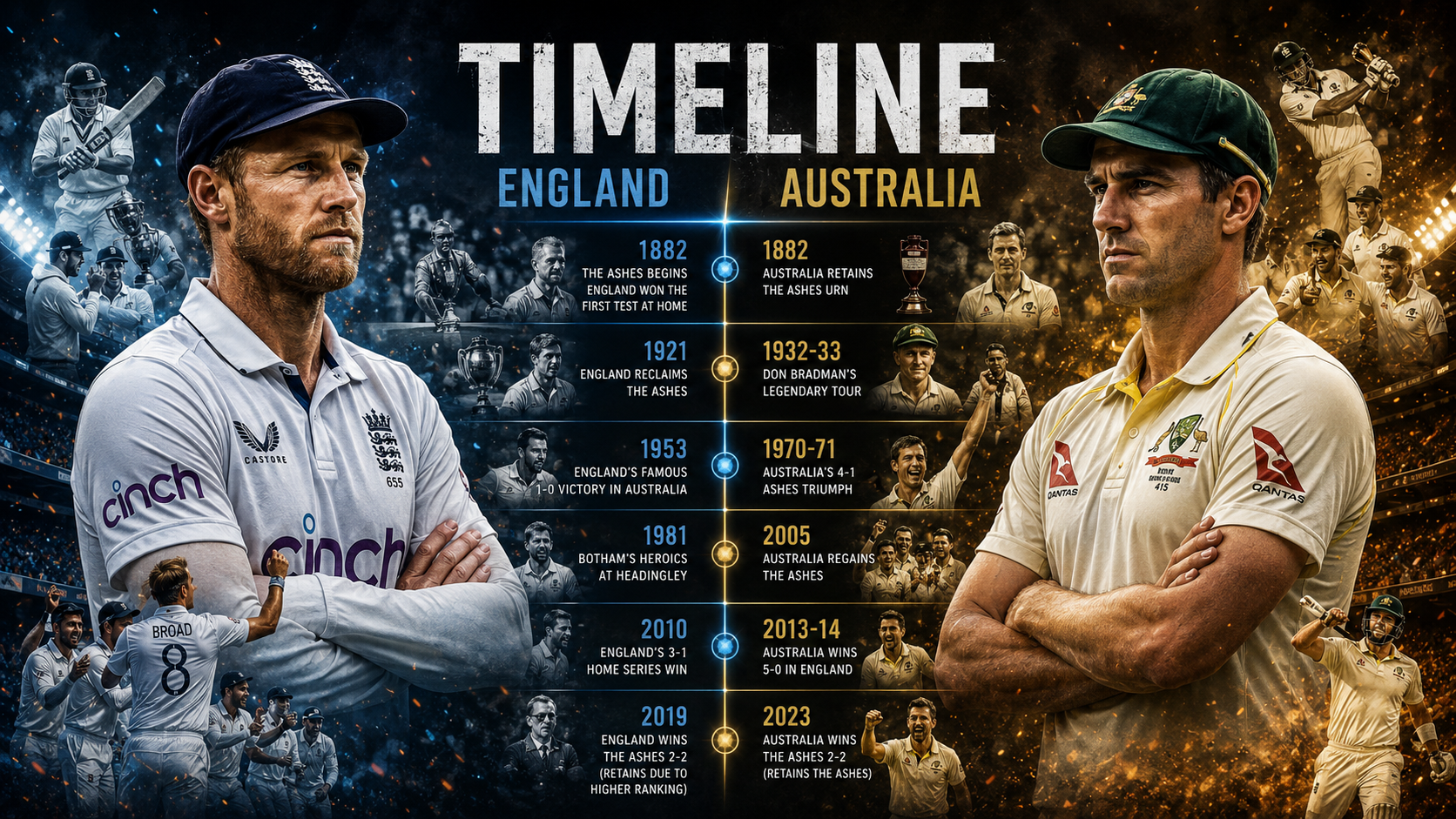 England Cricket Team vs Australian Men’s Cricket Team Timeline