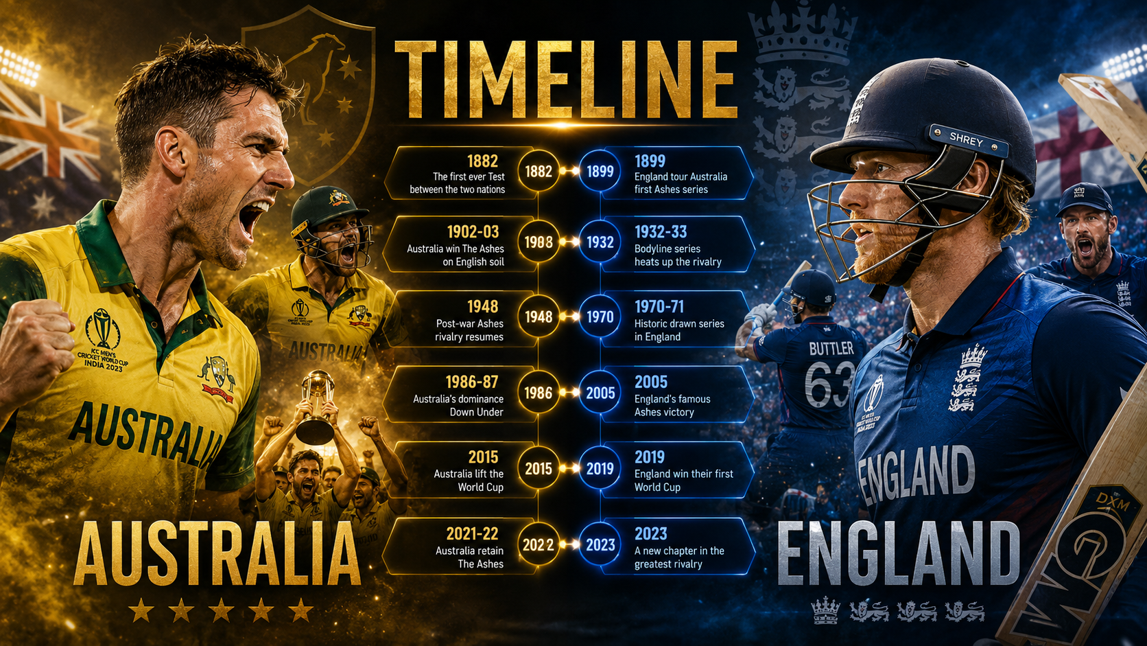 Australian Men’s Cricket Team vs England Cricket Team Timeline