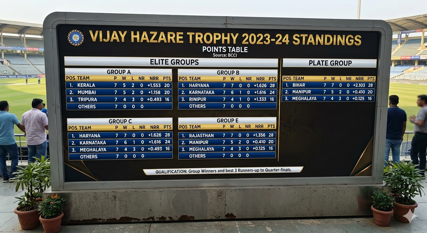 vijay hazare trophy standings