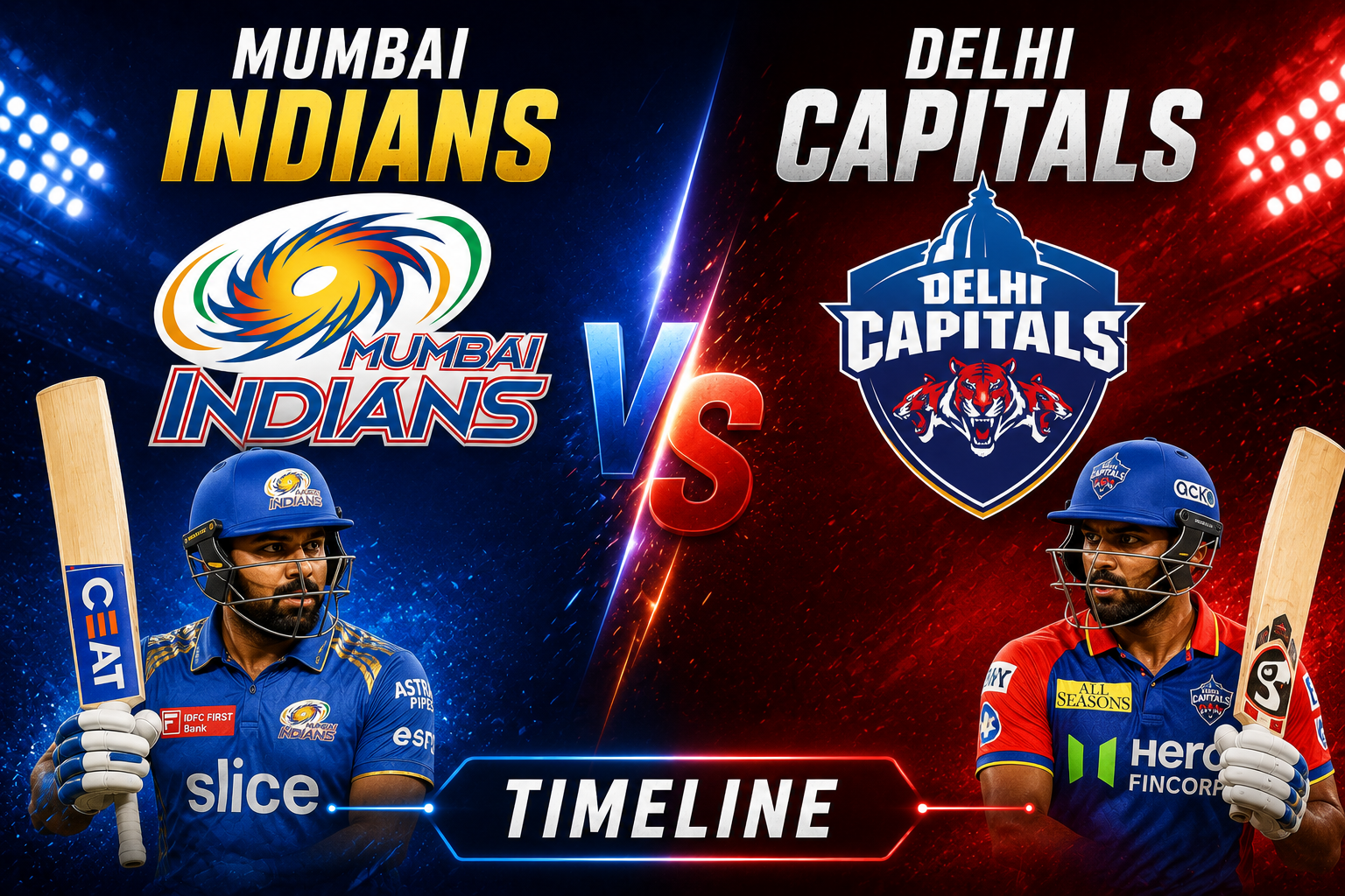 Mumbai Indians Vs Delhi Capitals Timeline
