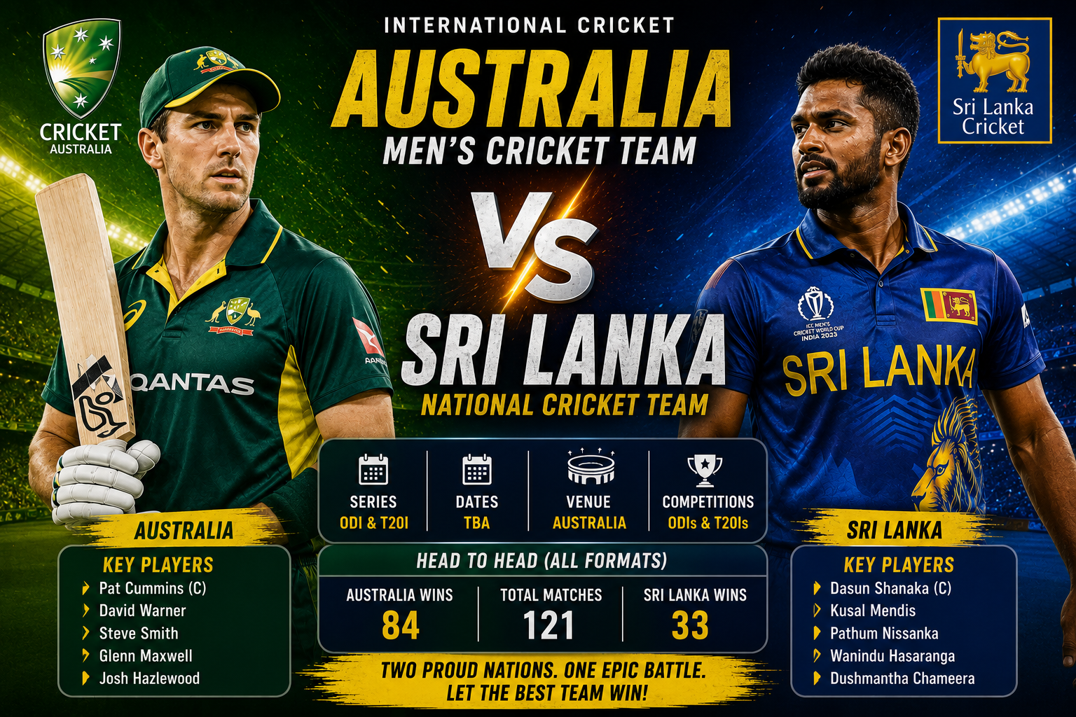 Australian Men's Cricket Team Vs Sri Lanka National Cricket Team Timeline