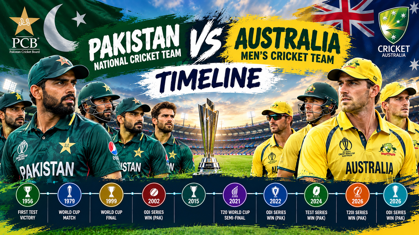 Pakistan National Cricket Team vs Australian Men’s Cricket Team Timeline
